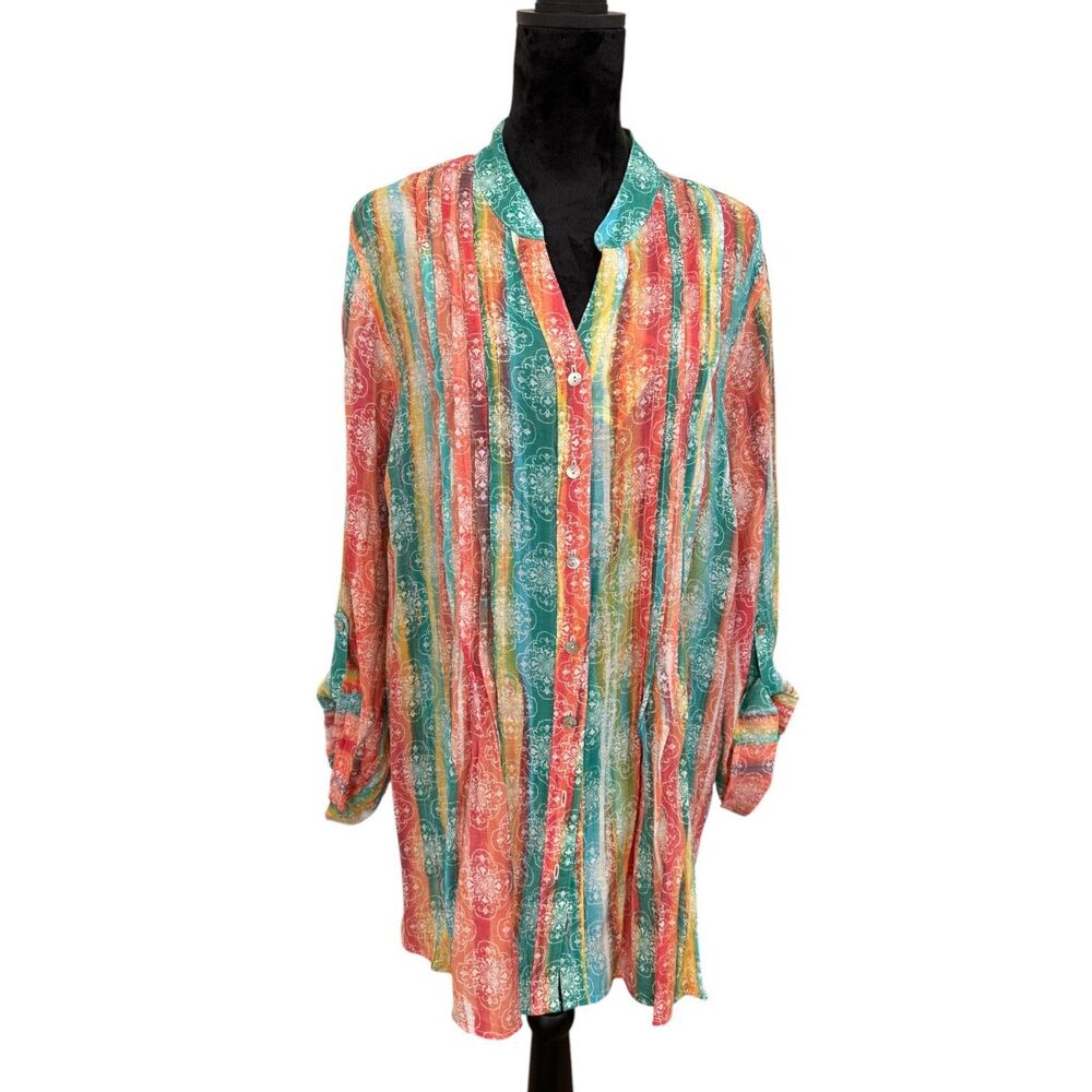 NWT Ruby‎ Road Woman Colorful Pintuck Button Front Summer Blouse Size 1x $64